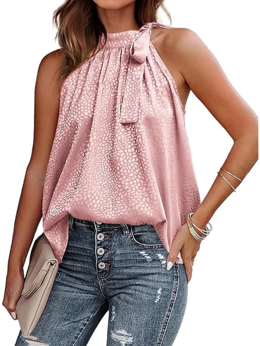 Satin Halter Tops for Women Leopard Fashion Clothing